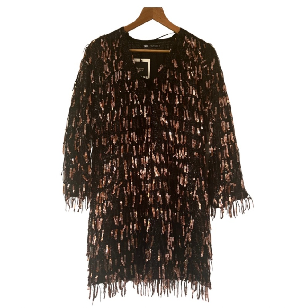 New - Zara Black and Bronze Sequin Dress